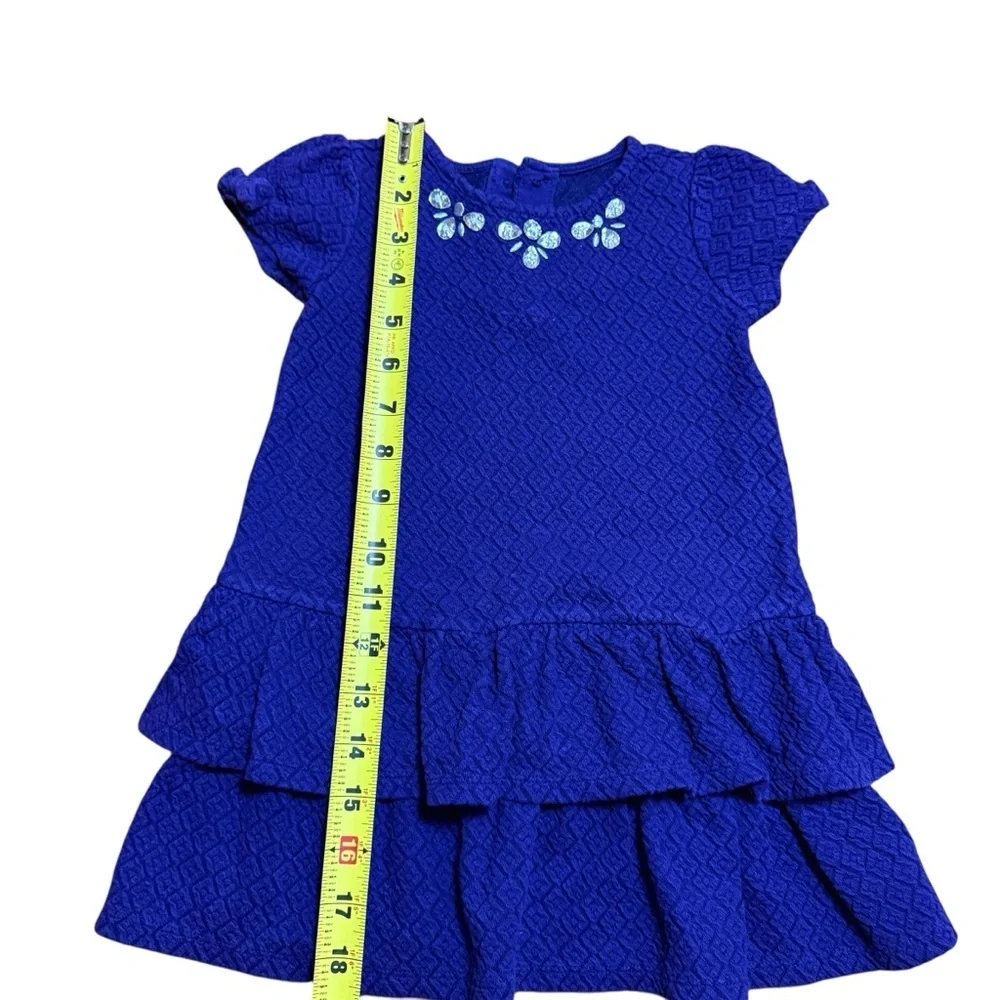 Gymboree Girls Purple Textured Tiered Dress Rhinestone Flower Detail Size 2T
